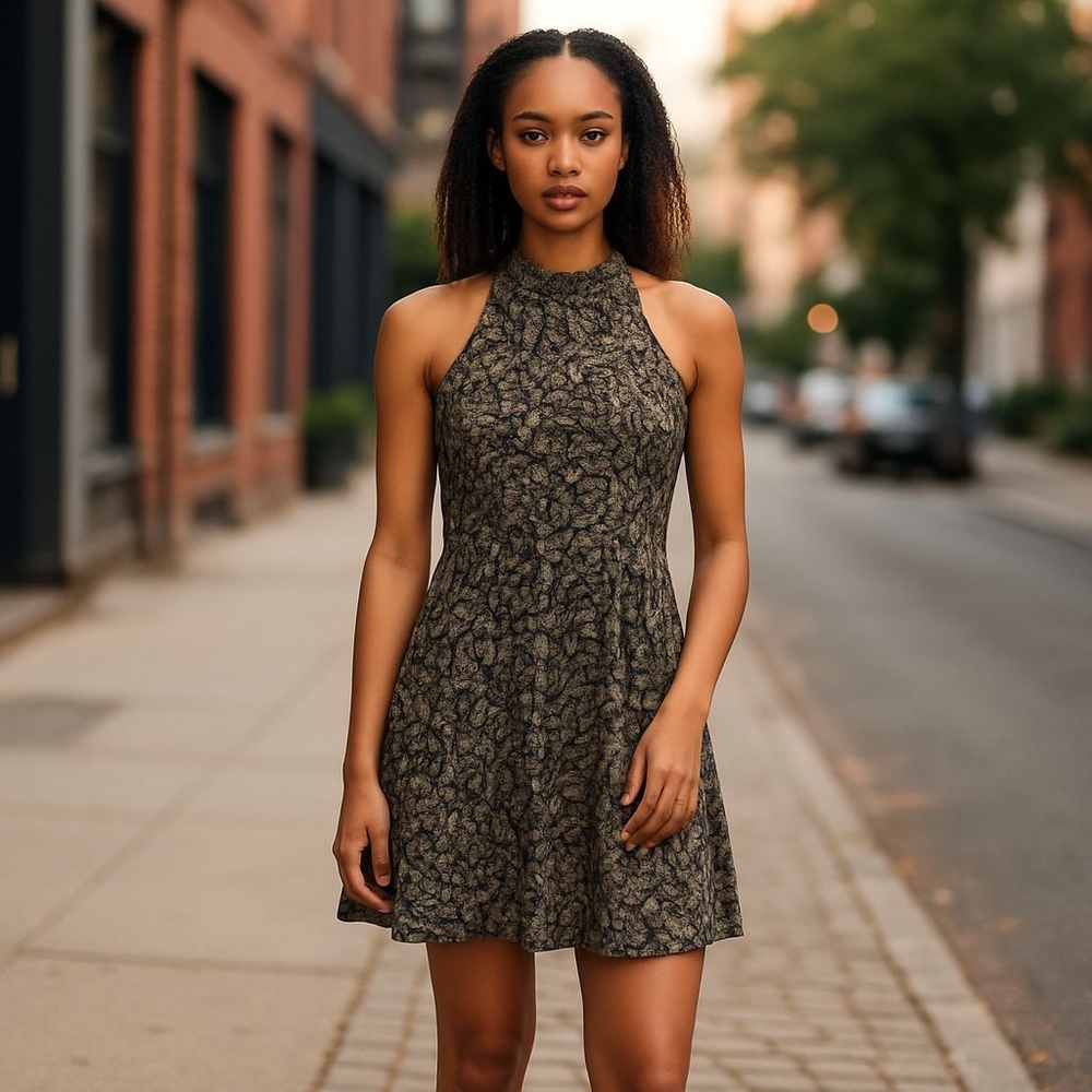 BeBop Black and Gold Patterned Backless Dress